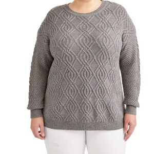 Time & Tru Women's Size Medium (8-10) Grey Crewneck Cable Knit Sweater